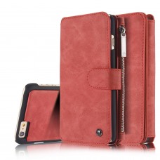 iPhone 6 6s 4.7 - CaseMe Vintage 2 in 1 Genuine Leather Flip Zipper Wallet Protective Cover Case - Red